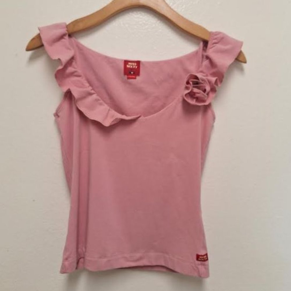 Vintage Miss Sixty  Top With Self Fabric Corsage, Light Pink , Size XS